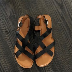 Franco Sarto Black Leather Strappy Sandals S 7.5M